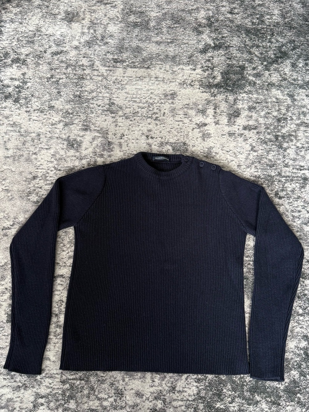Brandy Melville Navy Ribbed Crewneck Sweater with Shoulder Buttons